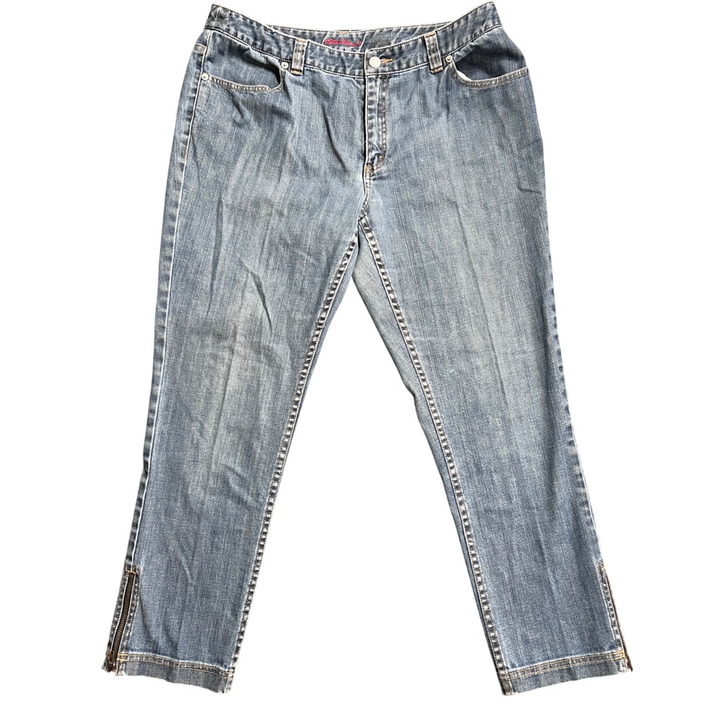 Eddie Bauer Womens Jeans Size 12 Blue Denim Zipper Ankle Detail Straight Leg